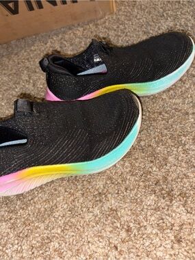 Kids Black Slip-On Sneakers with Rainbow Gradient Midsole